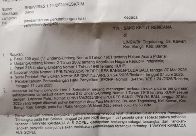 Polres Bangli Tetapkan Tersangka Penghinaan di Desa Adat Tegalalang