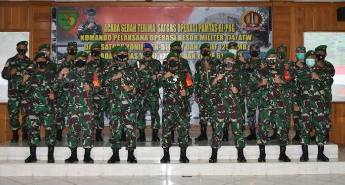 Danrem 174 Merauke Pimpin Serah Terima Satgas Pamtas RI-PNG