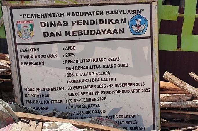 Rehab 5 Ruang di SDN 8 Talang Kelapa Rp1,2 M Diduga Mark-Up, Aktivis Minta Proyek Diaudit