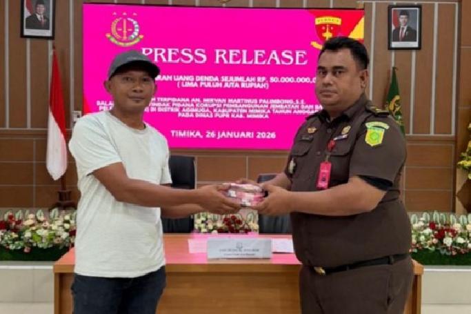 Kejari Mimika Terima Pembayaran Denda Rp50 Juta Perkara Korupsi Proyek Jembatan Agimuga